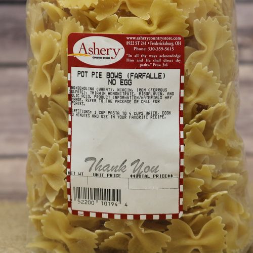 Pot Pie Bows (farfalle) No Egg - Ashery Country Store